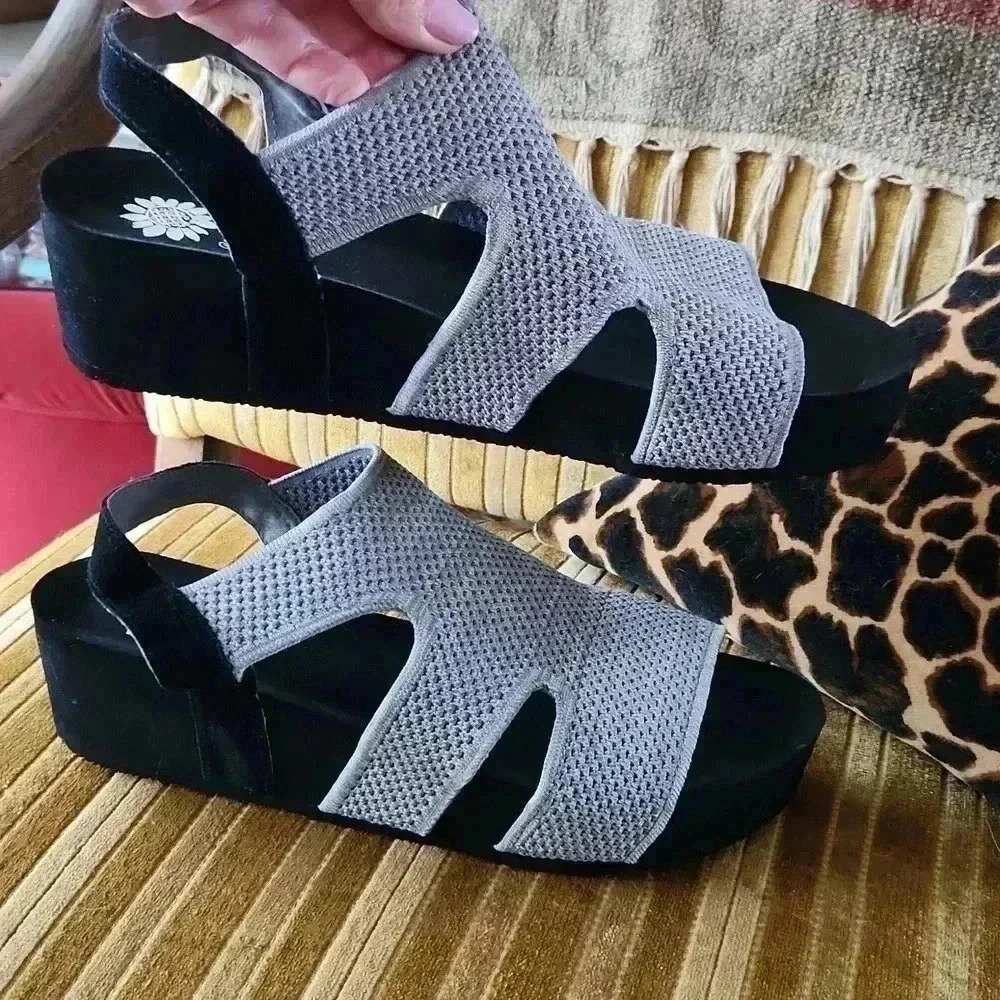 Yellowbox Platform Women’s Mesh Suede Gray Black Wedge Sandals sz 11 - Picture 7 of 15